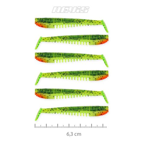 Nevis Vantage Impulse Shad 6,3cm 6db/cs zöld-narancs flitter