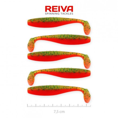 Reiva Flat Minnow shad 7,5cm 5db/cs (Zöld-Narancs Flitter)