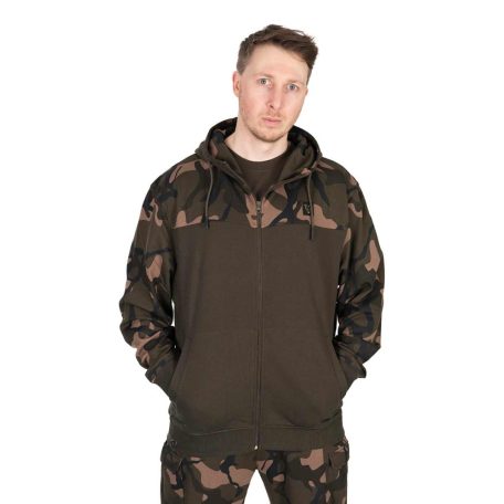 Fox LW Khaki / Camo Split Zip Hoody - könnyű cipzáras felső L